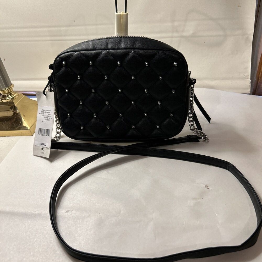 Rebecca Minkoff NWT Black Quilted Studded Crossbody Purse Bag Vegan Leather New
